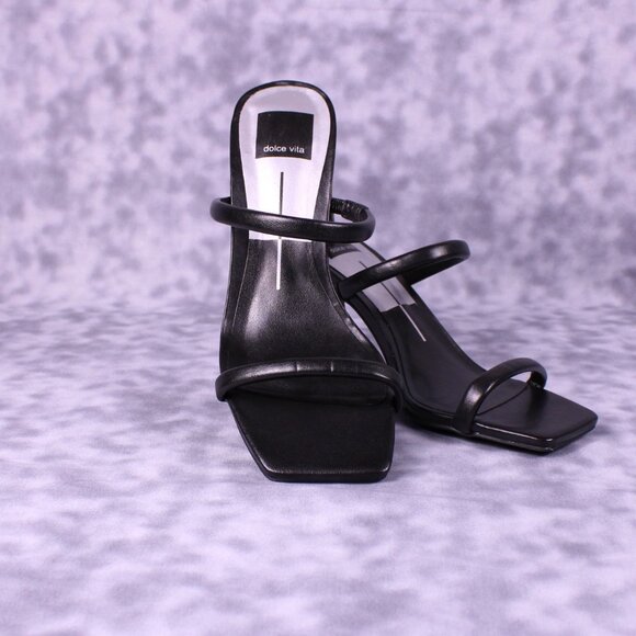 Dolce Vita Black Strappy Block Heel Sandals Size 6 Square Toe Minimalist Chic - Picture 1 of 8